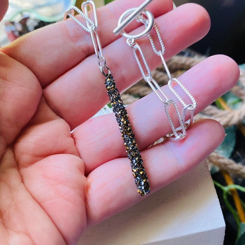 Paper Link Chain Toggle Crystal Necklace - Picture 2 of 4